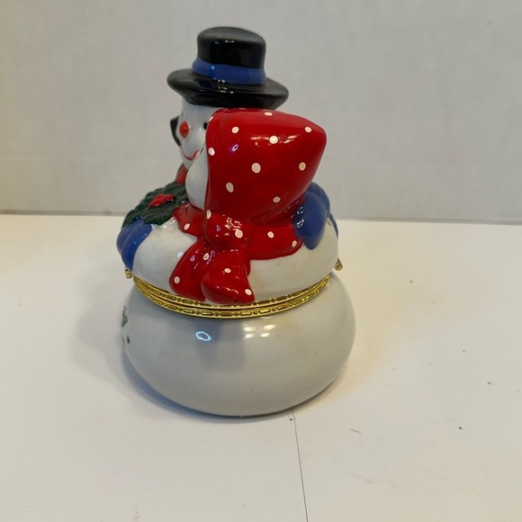 Vintage 1999 Keeping Warm Snowman Couple Ceramic Hinged Trinket Box 1st Edition - Picture 3 of 10